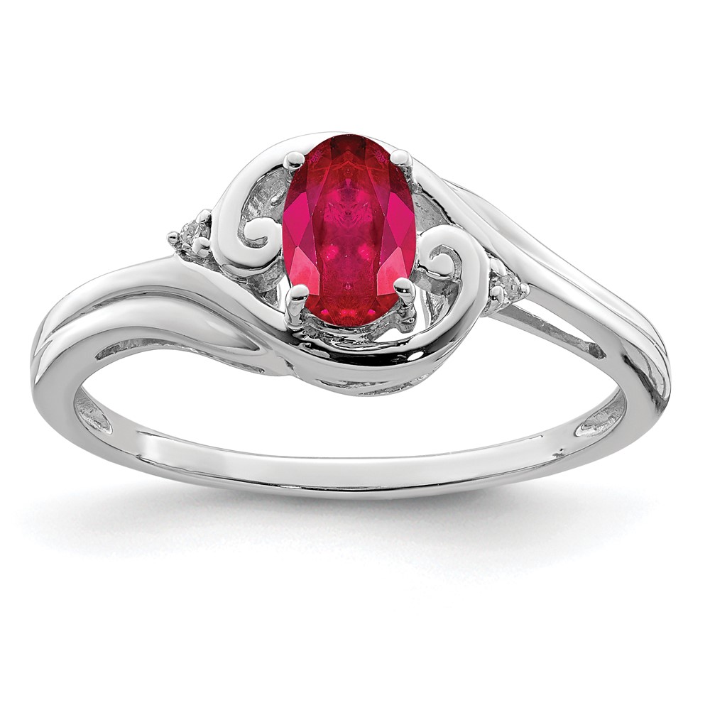 Sterling Silver Rhodium Plated Diamond & Ruby Ring (QR4504R-7)