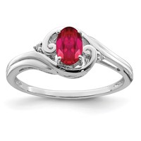 Sterling Silver Rhodium Plated Diamond & Ruby Ring view 1