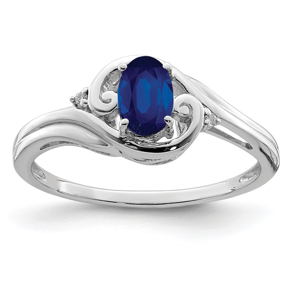 Sterling Silver Rhodium Plated Diamond & Sapphire Ring (QR4504S-7)