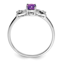 Sterling Silver Rhodium Plated Diamond and Amethyst Oval Ring view 2