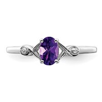 Sterling Silver Rhodium Plated Diamond and Amethyst Oval Ring view 5