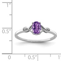 Sterling Silver Rhodium Plated Diamond and Amethyst Oval Ring view 4