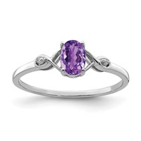 Sterling Silver Rhodium Plated Diamond and Amethyst Oval Ring view 1