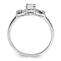 Sterling Silver Rhodium Plated Diamond and Aquamarine Oval Ring view 2