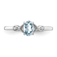 Sterling Silver Rhodium Plated Diamond and Aquamarine Oval Ring view 5