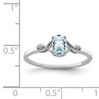Sterling Silver Rhodium Plated Diamond and Aquamarine Oval Ring view 4