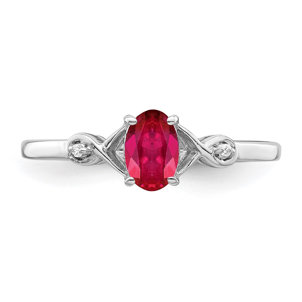 Sterling Silver Rhodium Plated Diamond and Oval Ruby Ring (QR4505R-6)