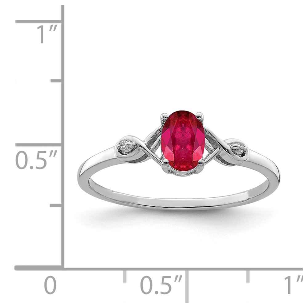Sterling Silver Rhodium Plated Diamond and Oval Ruby Ring (QR4505R-6)