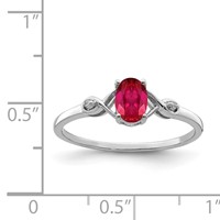 Sterling Silver Rhodium Plated Diamond and Oval Ruby Ring view 4