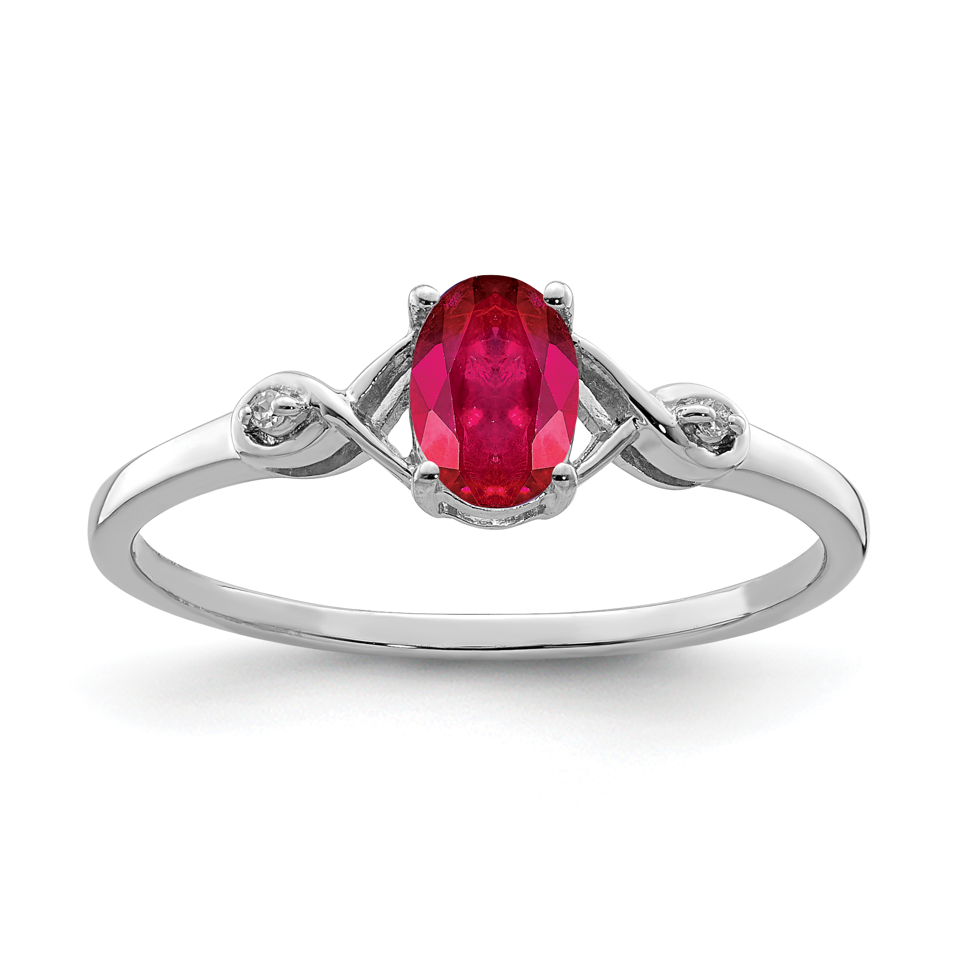 Sterling Silver Rhodium Plated Diamond and Oval Ruby Ring (QR4505R-6)