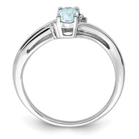 Sterling Silver Rhodium Plated Diamond & Aquamarine Oval Ring view 2
