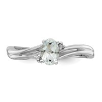 Sterling Silver Rhodium Plated Diamond & Aquamarine Oval Ring view 5