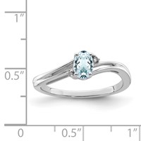 Sterling Silver Rhodium Plated Diamond & Aquamarine Oval Ring view 4