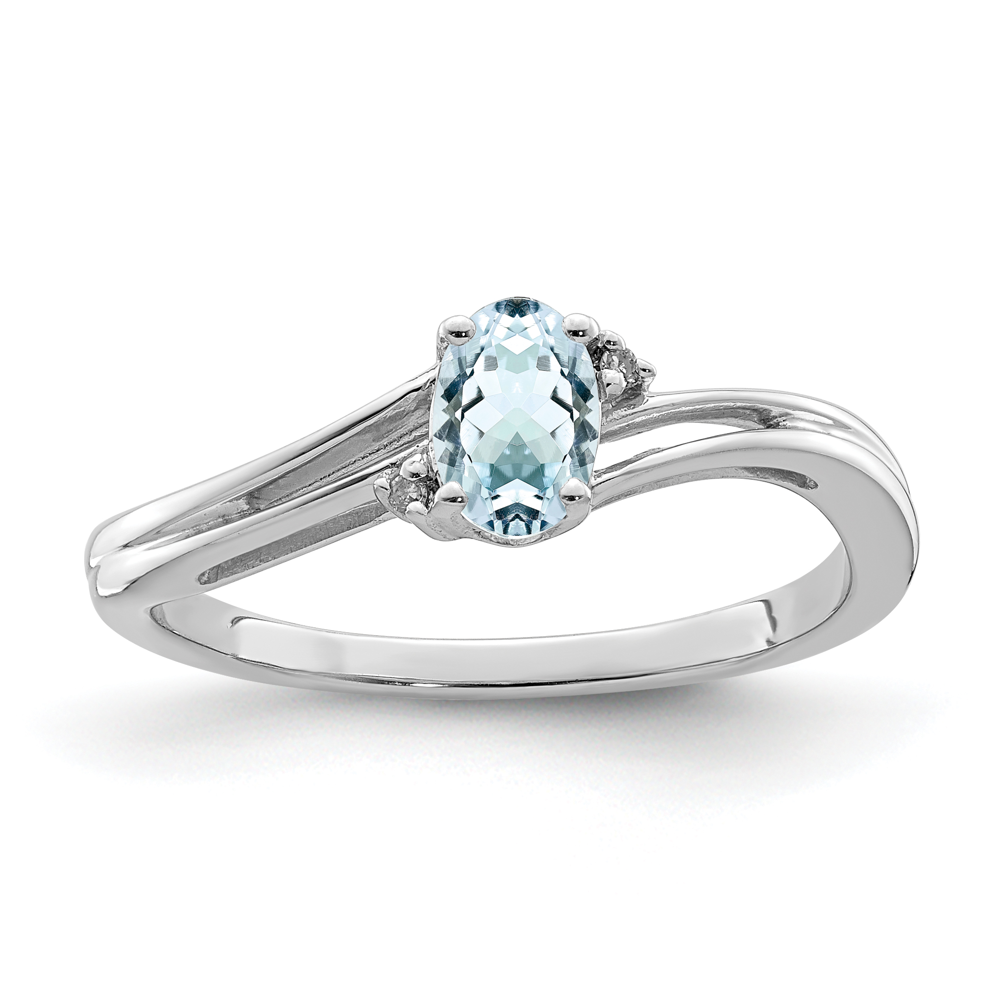 Sterling Silver Rhodium Plated Diamond & Aquamarine Oval Ring (QR4506AQ-7)