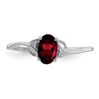 Sterling Silver Rhodium Plated Diamond and Garnet Oval Ring view 5