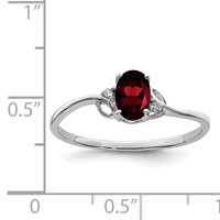 Sterling Silver Rhodium Plated Diamond and Garnet Oval Ring view 3