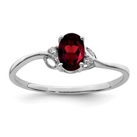 Sterling Silver Rhodium Plated Diamond and Garnet Oval Ring view 1