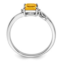 Sterling Silver Rhodium Plated Diamond & Citrine Square Ring view 2