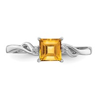 Sterling Silver Rhodium Plated Diamond & Citrine Square Ring view 5