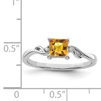 Sterling Silver Rhodium Plated Diamond & Citrine Square Ring view 3