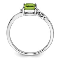 Sterling Silver Rhodium Plated Diamond & Peridot Square Ring view 2