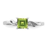Sterling Silver Rhodium Plated Diamond & Peridot Square Ring view 5