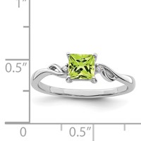Sterling Silver Rhodium Plated Diamond & Peridot Square Ring view 3