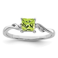 Sterling Silver Rhodium Plated Diamond & Peridot Square Ring view 1