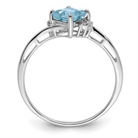 Sterling Silver Rhodium Plated Diamond & Aquamarine Square Ring view 2