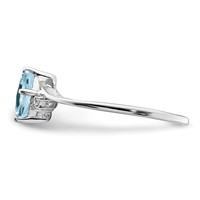 Sterling Silver Rhodium Plated Diamond & Aquamarine Square Ring view 4