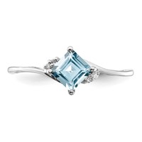 Sterling Silver Rhodium Plated Diamond & Aquamarine Square Ring view 5