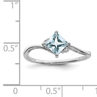 Sterling Silver Rhodium Plated Diamond & Aquamarine Square Ring view 3