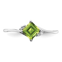 Sterling Silver Rhodium Plated Diamond & Peridot Square Ring view 5