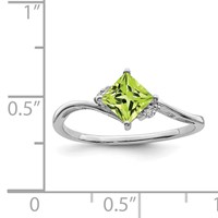 Sterling Silver Rhodium Plated Diamond & Peridot Square Ring view 3