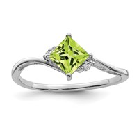 Sterling Silver Rhodium Plated Diamond & Peridot Square Ring view 1