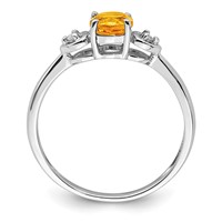 Sterling Silver Rhodium Plated Diamond and Citrine Round Ring view 2
