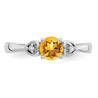 Sterling Silver Rhodium Plated Diamond and Citrine Round Ring view 5