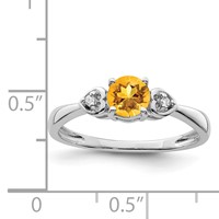 Sterling Silver Rhodium Plated Diamond and Citrine Round Ring view 3