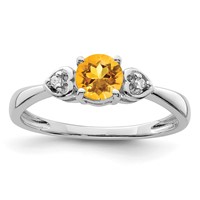 Sterling Silver Rhodium Plated Diamond and Citrine Round Ring view 1