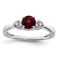 Sterling Silver Rhodium Plated Diamond and Garnet Ring view 1