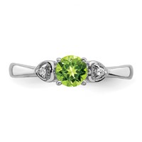 Sterling Silver Rhodium Plated Diamond and Peridot Round Ring view 5