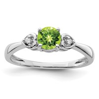 Sterling Silver Rhodium Plated Diamond and Peridot Round Ring view 1