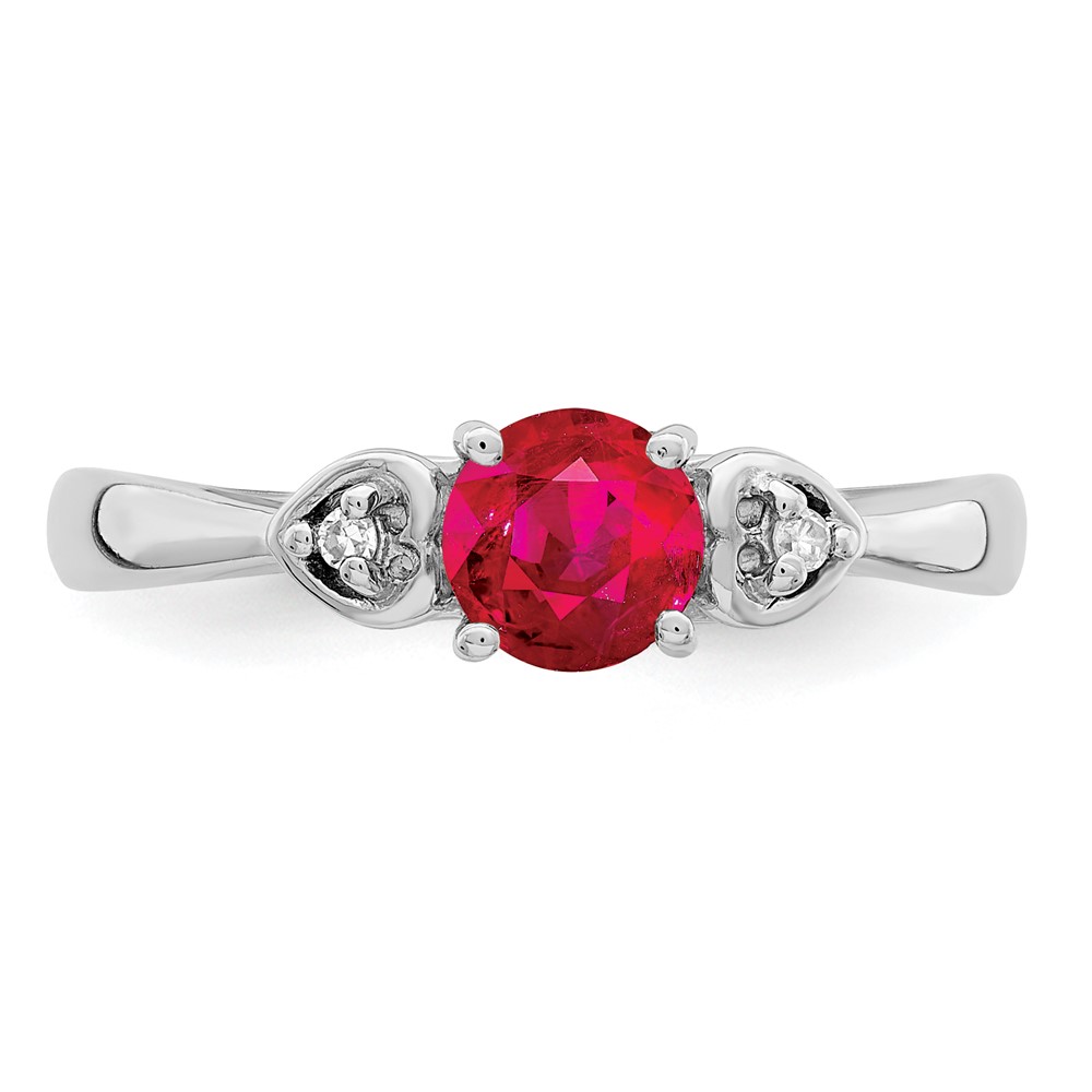 Sterling Silver Rhodium Plated Diamond and Ruby Ring (QR4511R-7)