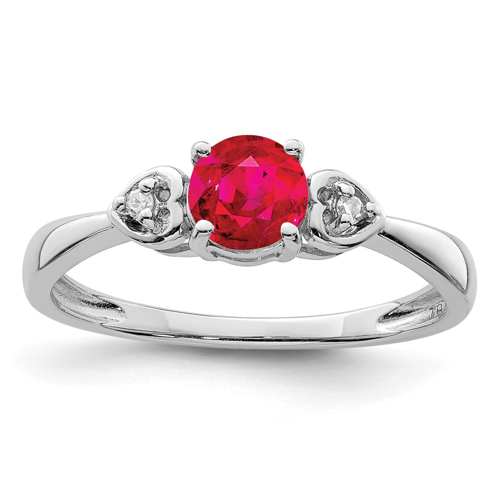 Sterling Silver Rhodium Plated Diamond and Ruby Ring (QR4511R-6)