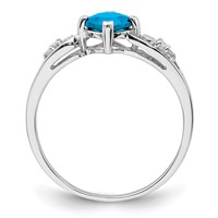 Sterling Silver Rhodium Plated Diamond and Sky Blue Topaz Cushion Ring view 2
