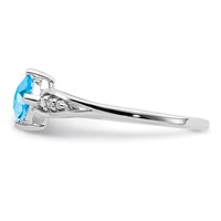 Sterling Silver Rhodium Plated Diamond and Sky Blue Topaz Cushion Ring view 4