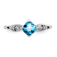 Sterling Silver Rhodium Plated Diamond and Sky Blue Topaz Cushion Ring view 5