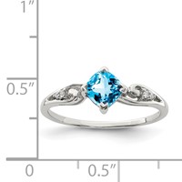 Sterling Silver Rhodium Plated Diamond and Sky Blue Topaz Cushion Ring view 3
