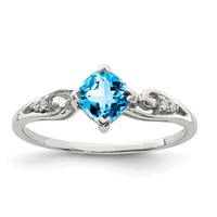 Sterling Silver Rhodium Plated Diamond and Sky Blue Topaz Cushion Ring view 1