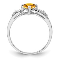 Sterling Silver Rhodium Plated Diamond and Citrine Cushion Ring view 2